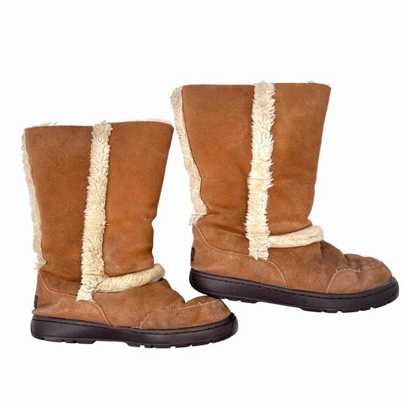 UGG AUSTRALIA NIGHTFALL 5325 BROWN SUEDE SHEARLING MID CALF BOOTS - W10 - Picture 9 of 10